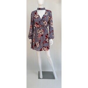 Charlotte Russe Dress Choker Purple Floral Puffy Sleeves Low Cut Size S Small